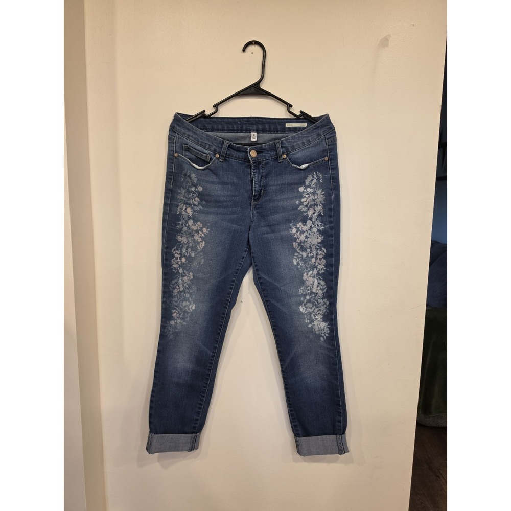 Women's Cropped Ankle Jeans Sz 6 Floral Romantic Cottagecore Boho Farmhouse Chic